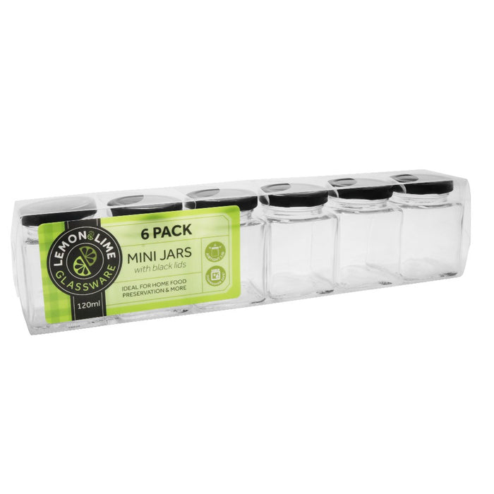 Lemon & Lime VERONA GLASS SQUARE JAR 6PK 120ML BLACK LID