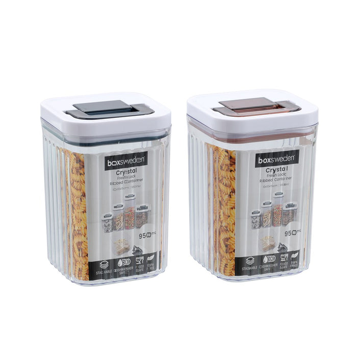 Lemon & Lime CRYSTAL RIBBED FRESH LOCK CONTAINER 950ML 10X10X15.2CM