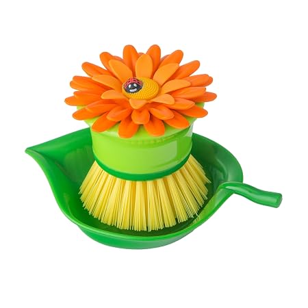 Flower Power Orange Palm Dish Brush With Holder