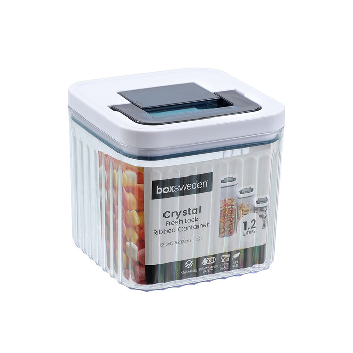 Lemon & Lime CRYSTAL RIBBED FRESH LOCK CONTAINER 1.2L 12.6X12.6X12CM