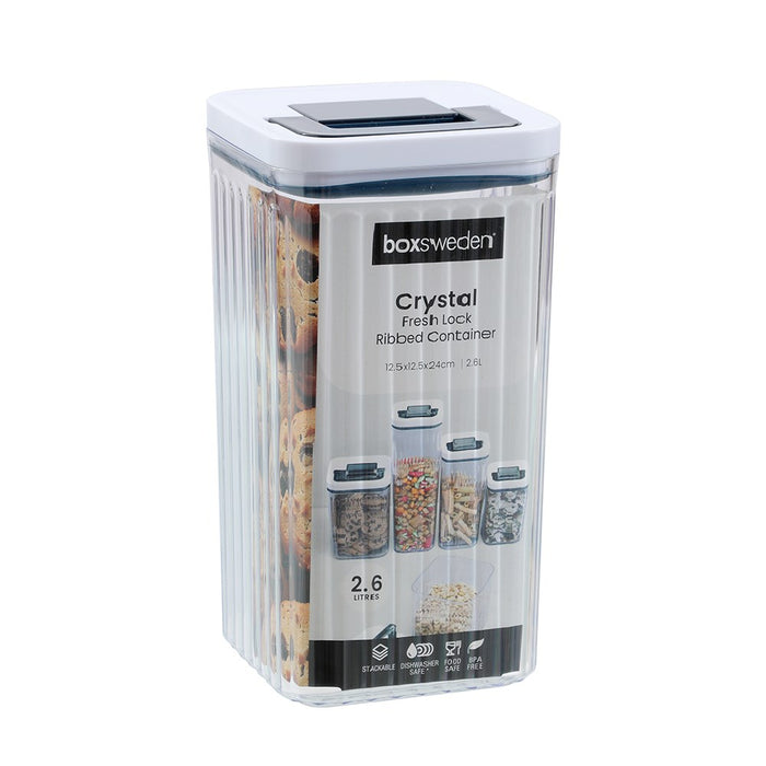 Lemon & Lime CRYSTAL RIBBED FRESH LOCK CONTAINER 2.6L 12.5X12.5X24CM