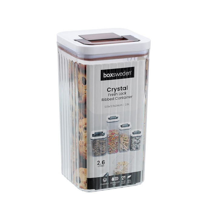Lemon & Lime CRYSTAL RIBBED FRESH LOCK CONTAINER 2.6L 12.5X12.5X24CM