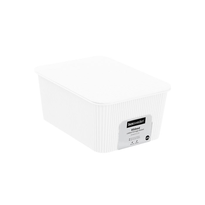Boxsweden Ribbed Storage Basket Lidded 3.5L 25X18X11Cm