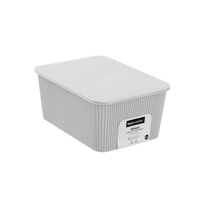 Boxsweden Ribbed Storage Basket Lidded 3.5L 25X18X11Cm