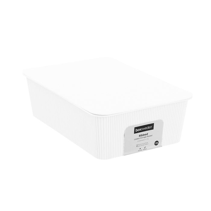 Boxsweden Ribbed Storage Basket Lidded 7.5L 37.5X25.5X11Cm