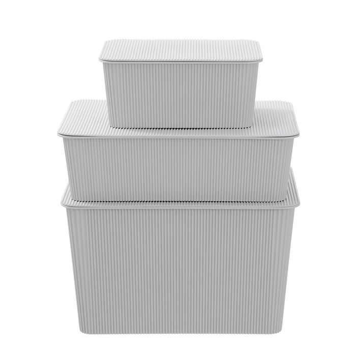 Boxsweden Ribbed Storage Basket Lidded 7.5L 37.5X25.5X11Cm