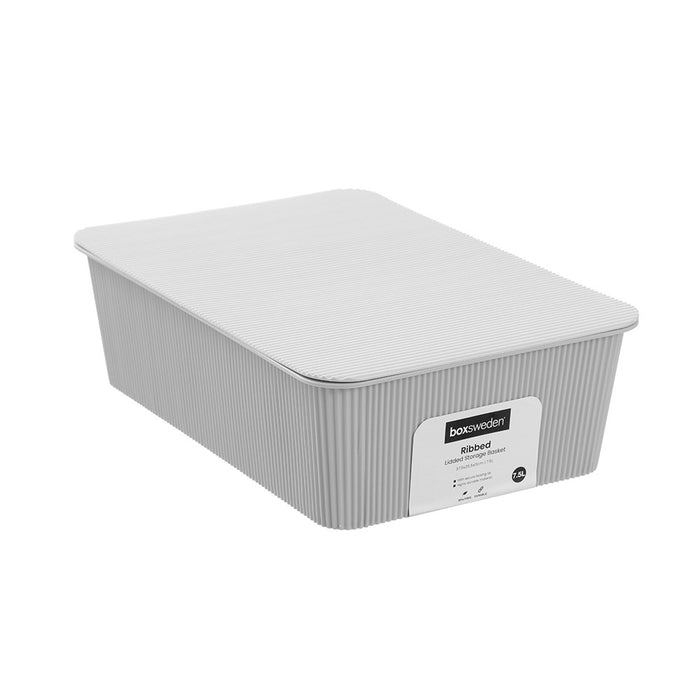 Boxsweden Ribbed Storage Basket Lidded 7.5L 37.5X25.5X11Cm