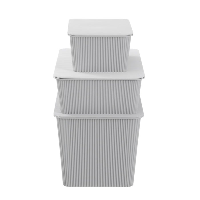 Boxsweden Ribbed Storage Basket Lidded 15L 37.5X25.5X22Cm