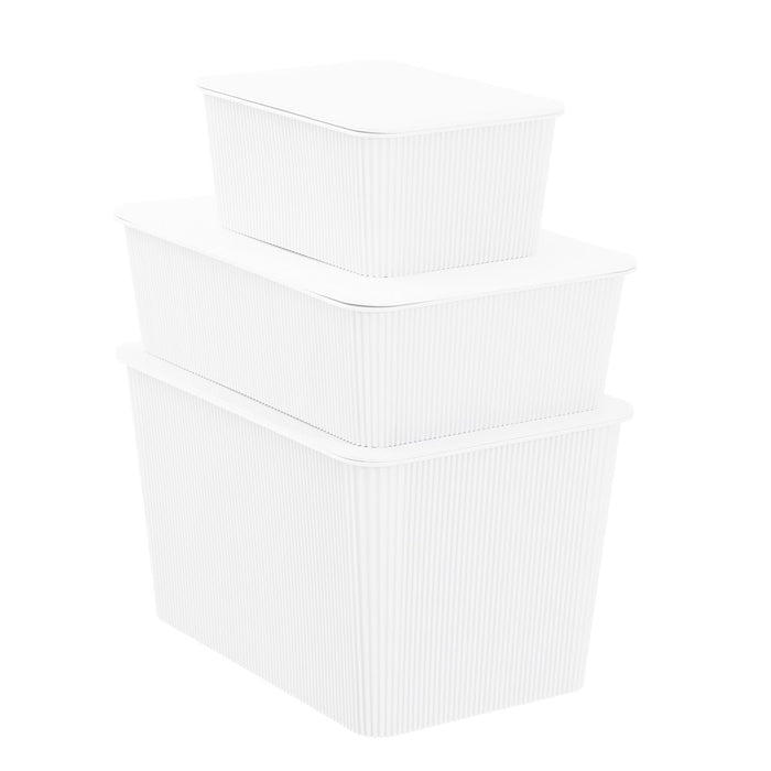 Boxsweden Ribbed Storage Basket Lidded 15L 37.5X25.5X22Cm