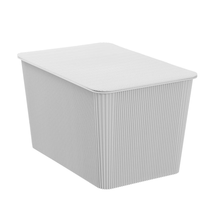 Boxsweden Ribbed Storage Basket Lidded 15L 37.5X25.5X22Cm