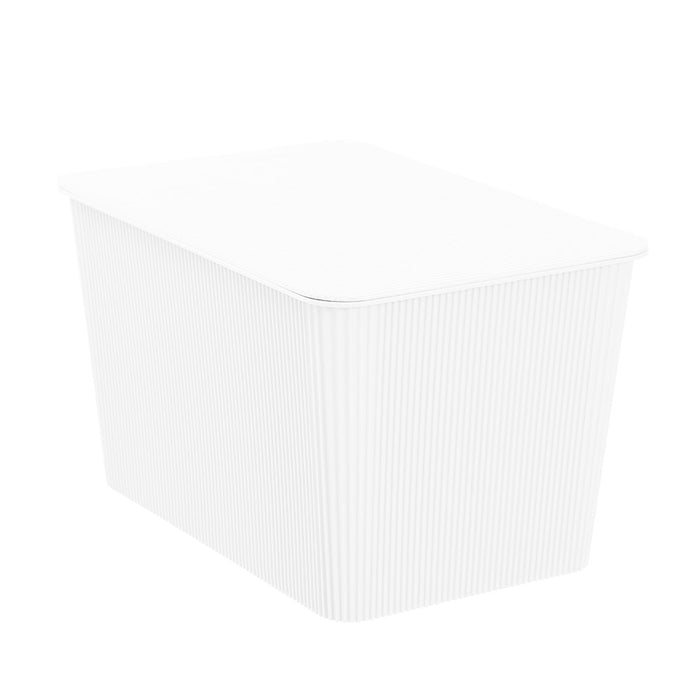 Boxsweden Ribbed Storage Basket Lidded 15L 37.5X25.5X22Cm