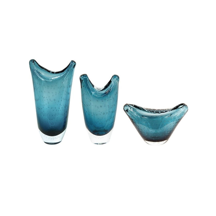 2 set Charlie Italian Slub Glass Vases - Wide ¨C 19.5cm tall x 29cm wide x 18cm deep