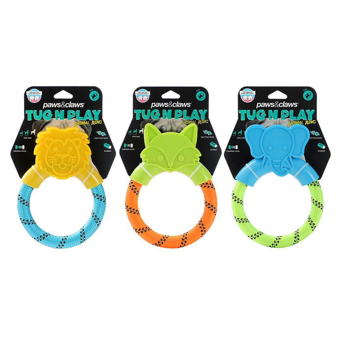 Paws & Claws TUG N PLAY TPR ANIMAL RING TUGGER 16X12CM