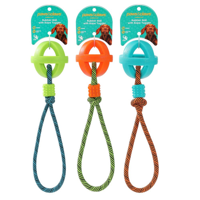 Paws & Claws TPR BALL WITH ROPE COL 36X6CM