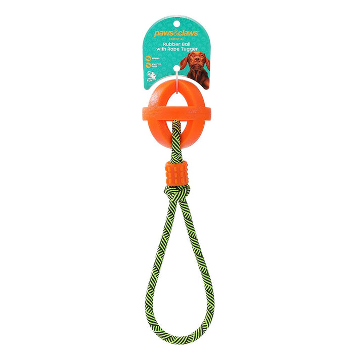 Paws & Claws TPR BALL WITH ROPE COL 36X6CM