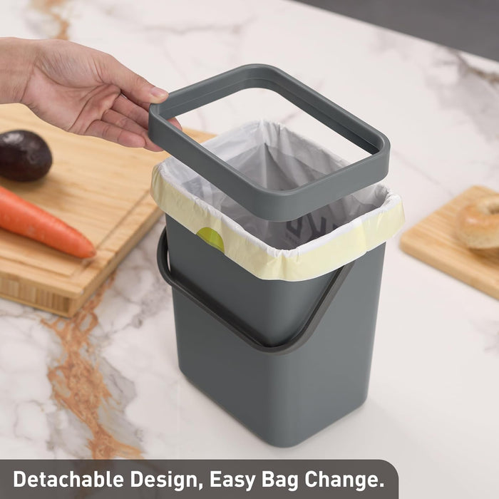 EKO Puro Mini Wall-Mounted Kitchen Trash Can with Lid, Food Waste Caddy, 1.32 Gall / 5L (Grey)