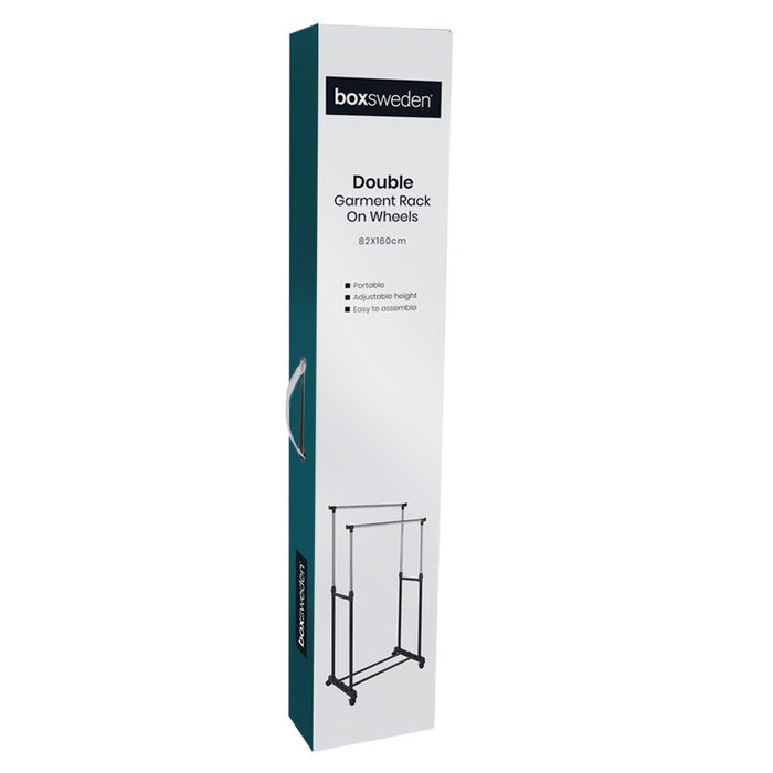 Boxsweden Clothes Double Garment Rack W/Wheels 82X160Cm
