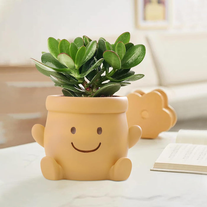 ONEIN Smily Face Plant Pot Indoor Outdoor, Cute 4 Inch Succulent Planter for Home Garden Decoration, Small Resin Flower Pot with Drainage Hole - Perfect Gifts for Plant Lovers