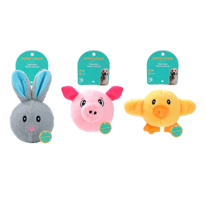 Paws & Claws PLUSH ANIMAL SQUEAKY BALL 12CM