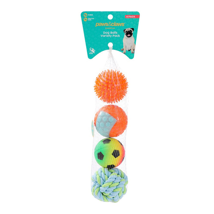 Paws & Claws DOG MULTI BALL 4PK 6.5-7CM