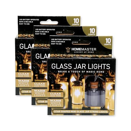 Fairy Lights Glass Jar Battery Operated 10 LED 1.6m Warm White 2 Function Clear Wire