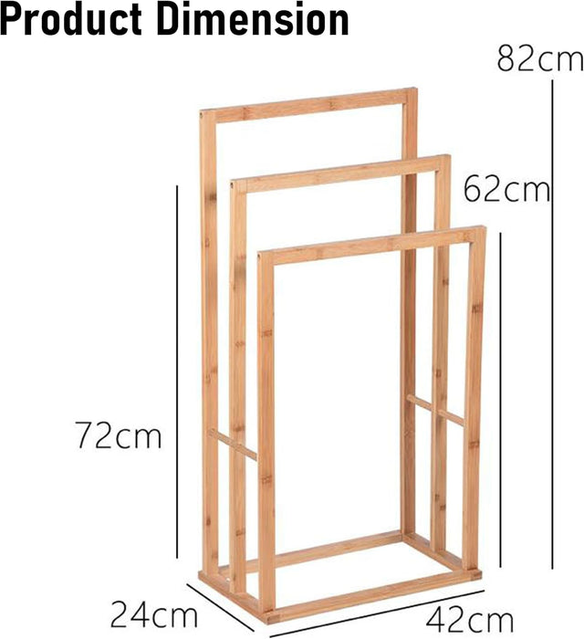 Bamboo 3-Tier Freestanding Towel Rack Stand for Bathroom, Laundry Room – Space-Saving Wooden Towel Holder for Bath Towels, Hand Towels & Blankets – Stable, Easy Assembly