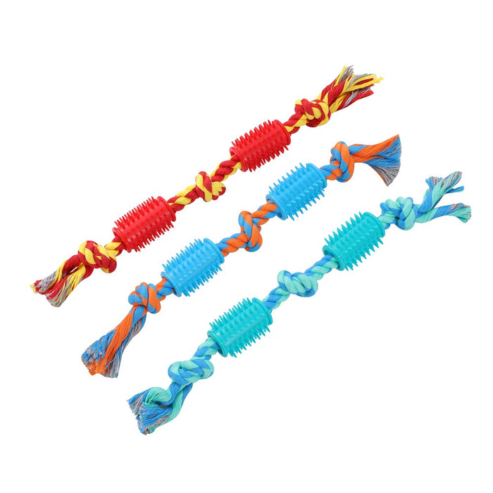 Paws & Claws ROPE + SPIKEY RUBBER TUG TOY 40X4X1.6CM DESIGNS