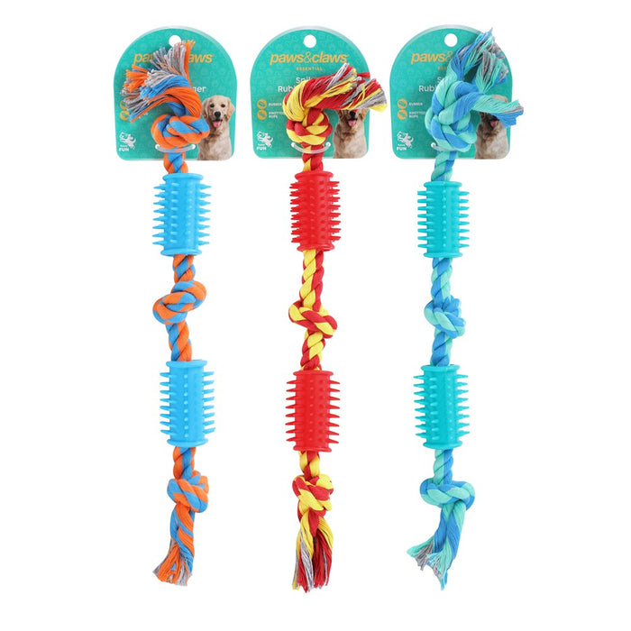 Paws & Claws ROPE + SPIKEY RUBBER TUG TOY 40X4X1.6CM DESIGNS