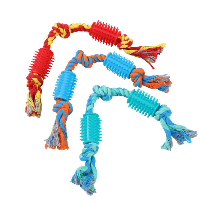 Paws & Claws ROPE + SPIKEY RUBBER TUG TOY 40X4X1.6CM DESIGNS