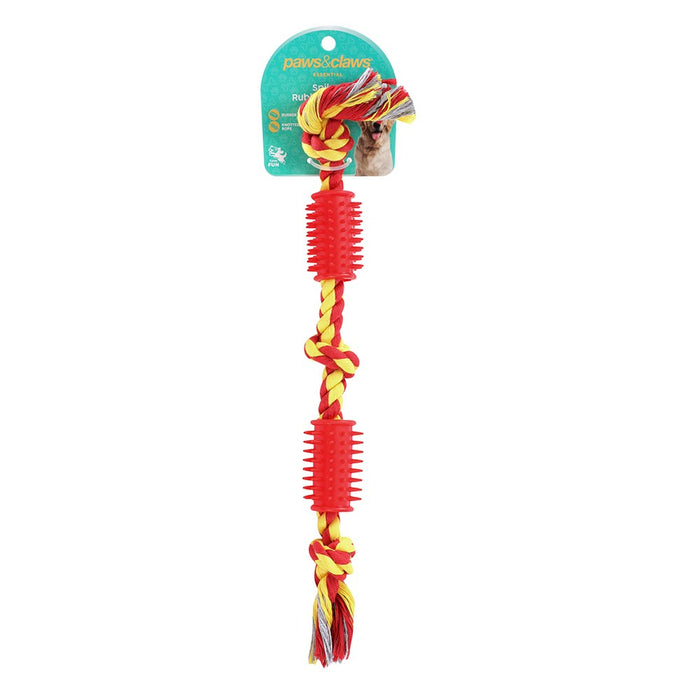 Paws & Claws ROPE + SPIKEY RUBBER TUG TOY 40X4X1.6CM DESIGNS