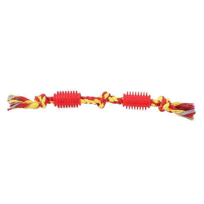 Paws & Claws ROPE + SPIKEY RUBBER TUG TOY 40X4X1.6CM DESIGNS