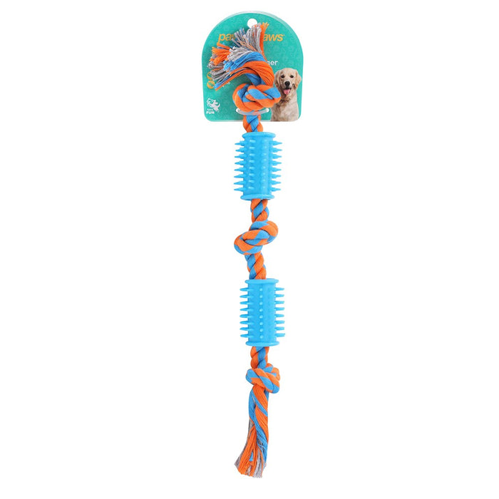 Paws & Claws ROPE + SPIKEY RUBBER TUG TOY 40X4X1.6CM DESIGNS