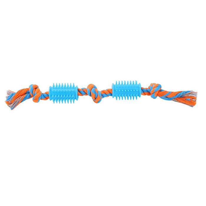 Paws & Claws ROPE + SPIKEY RUBBER TUG TOY 40X4X1.6CM DESIGNS