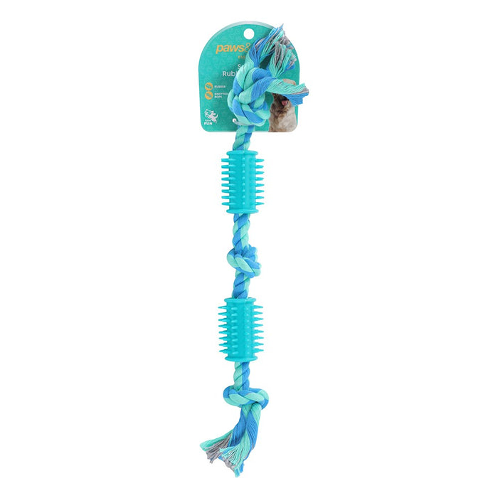 Paws & Claws ROPE + SPIKEY RUBBER TUG TOY 40X4X1.6CM DESIGNS