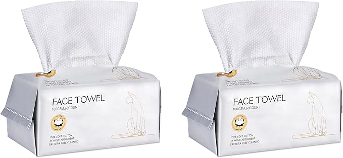 Socrates Premium Disposable Face Towels – 100% Cotton, 100GSM – Ultra Thick & Soft, Dual-Sided Textured & Smooth | facial towel, Makeup Removal, Baby Wipes – Dry & Wet Clean-120Counts