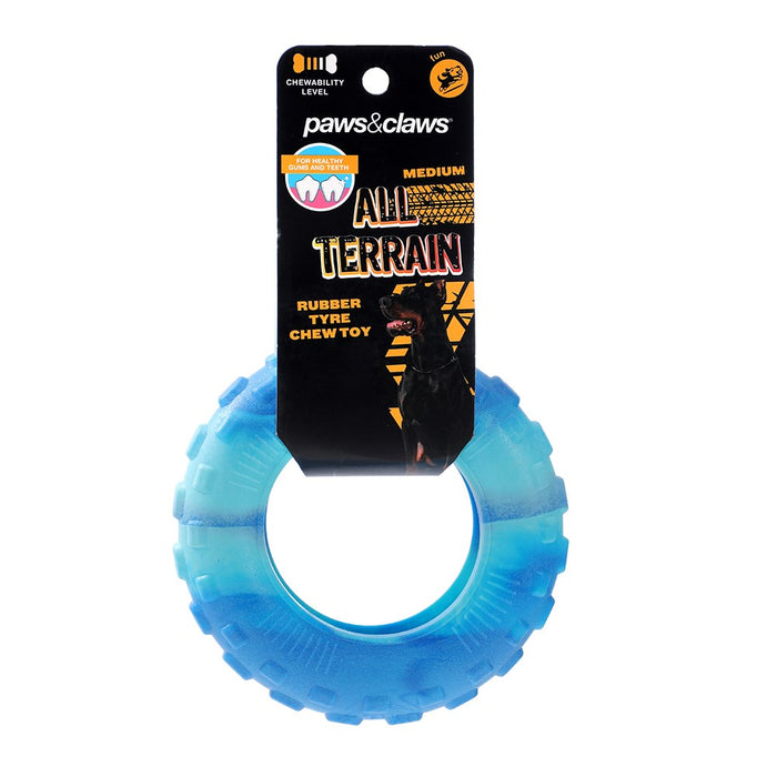 Paws & Claws ALL TERRAIN RUBBER TYRE MEDIUM CHEW TOY 2 TONE 15X15X4.5CM