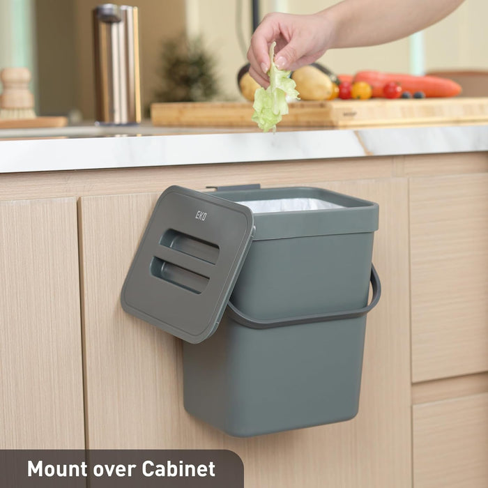 EKO Puro Mini Wall-Mounted Kitchen Trash Can with Lid, Food Waste Caddy, 1.32 Gall / 5L (Grey)