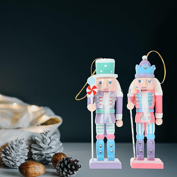 4Pcs/Set Creative Candy Colors Wooden Nutcracker Ornaments Christmas Tree Hanging Decoration 12.5cm Solider Puppet Figures Craft