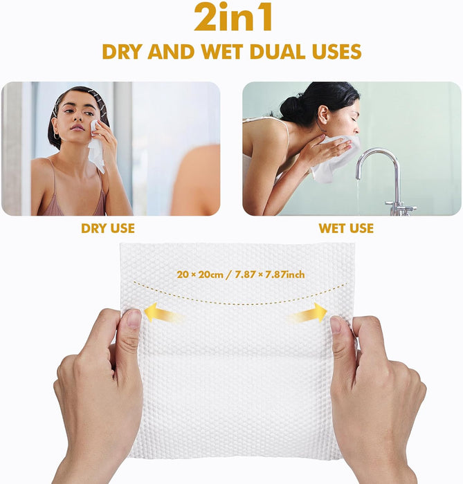 Socrates Premium Disposable Face Towels – 100% Cotton, 100GSM – Ultra Thick & Soft, Dual-Sided Textured & Smooth | facial towel, Makeup Removal, Baby Wipes – Dry & Wet Clean-120Counts