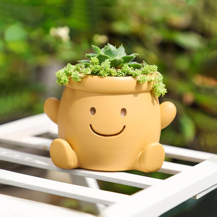 ONEIN Smily Face Plant Pot Indoor Outdoor, Cute 4 Inch Succulent Planter for Home Garden Decoration, Small Resin Flower Pot with Drainage Hole - Perfect Gifts for Plant Lovers