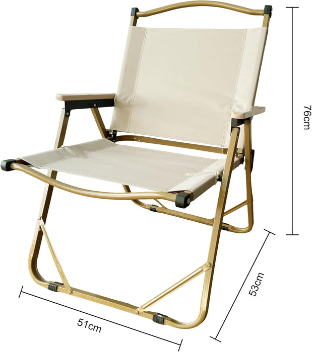 Folding Camping Chair - Lightweight, Portable & Sturdy with Wooden Armrests - Durable Outdoor Chair Camp Seat for Adults, Beach, Picnic, and Patio (Khaki)