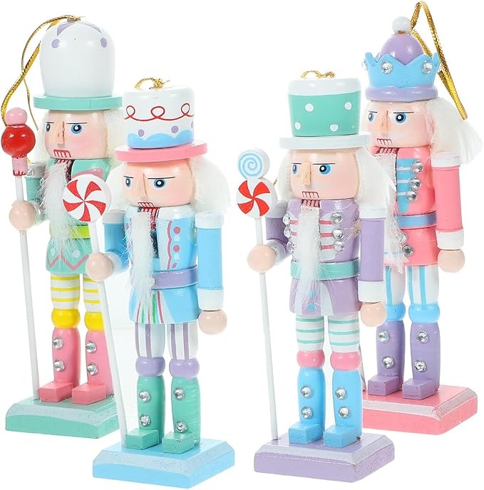 4Pcs/Set Creative Candy Colors Wooden Nutcracker Ornaments Christmas Tree Hanging Decoration 12.5cm Solider Puppet Figures Craft