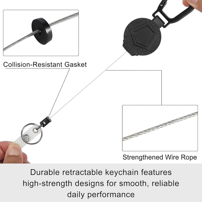 ONEIN Retractable Keychain with Carabiner Clip, Heavy-Duty Badge Reel with Steel Wire Rope, Reinforced ID Holder for Work, Outdoor, and Everyday Use – Pack of 2