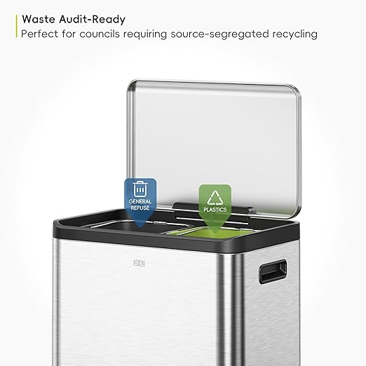 EKO Ecocasa Recycling Kitchen Bin 15+15Litre, Pedal Rubbish Bin with Two Removable Inner Buckets, Perfect for Kitchen & Home, Stainless Steel