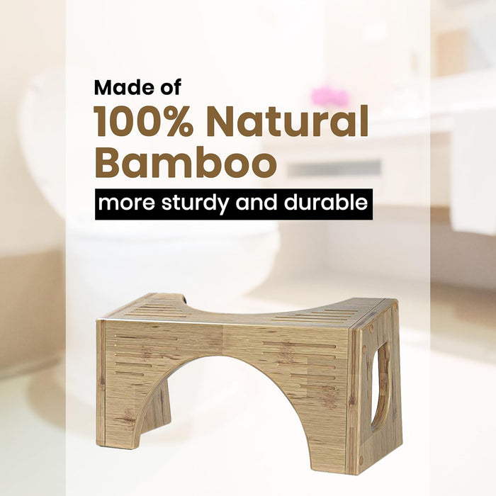 Premium Bamboo Toilet Stool – Foldable Toilet Step for Adults & Kids | Non-Slip, Ergonomic Bathroom Footstool for Improved Bowel Health & Posture | Eco-Friendly & Compact Design
