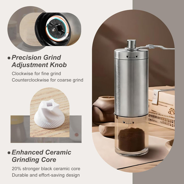 Moka Pot Set – 7-Piece  Stovetop Coffee Maker Percolator Pot Stovetop Espresso Maker with Electric Stove, Manual Coffee Grinder, Coffee Distributor, Measuring Spoon, Storage Jar & Filter Papers – Complete Coffee Gift Set for Home & Travel