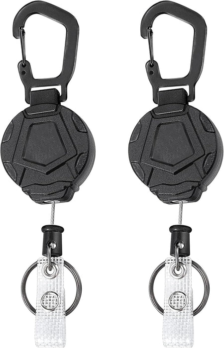 ONEIN Retractable Keychain with Carabiner Clip, Heavy-Duty Badge Reel with Steel Wire Rope, Reinforced ID Holder for Work, Outdoor, and Everyday Use – Pack of 2