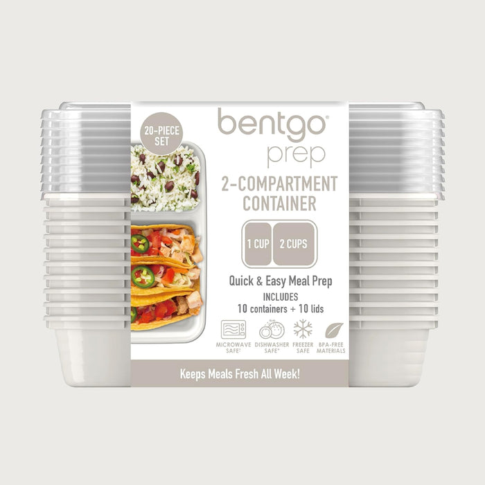 PREP 2 COMPARTMENT CONTAINER 10 PACK WHISPER GREY