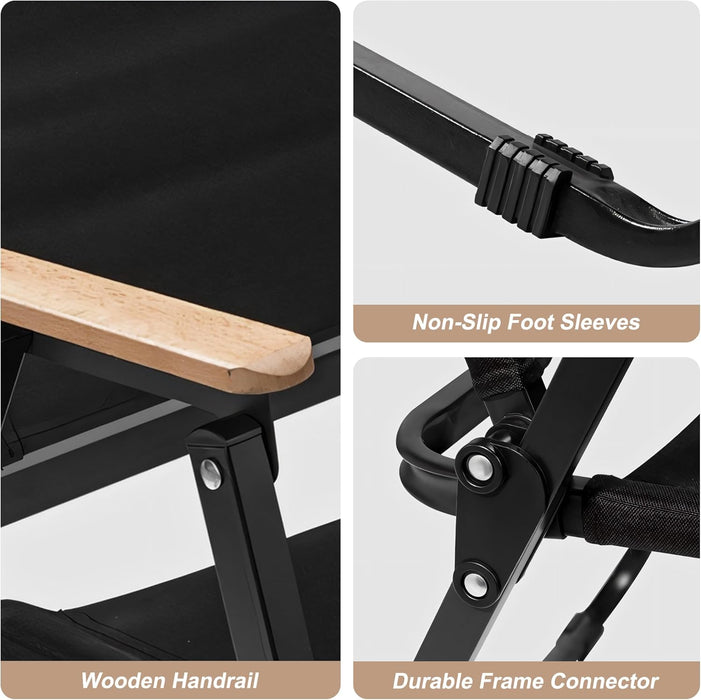 Folding Camping Chair - Lightweight, Portable & Sturdy with Wooden Armrests - Durable Outdoor Chair Camp Seat for Adults, Beach, Picnic, and Patio (Khaki)