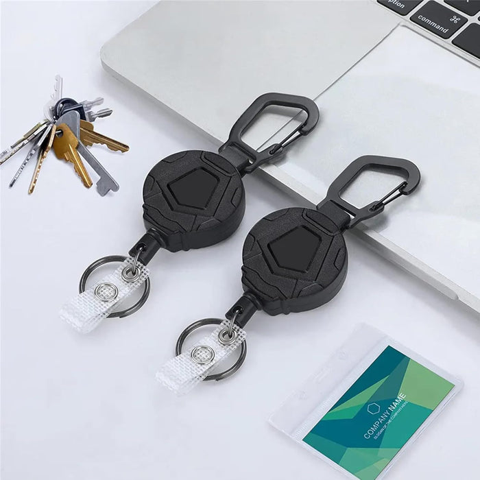 ONEIN Retractable Keychain with Carabiner Clip, Heavy-Duty Badge Reel with Steel Wire Rope, Reinforced ID Holder for Work, Outdoor, and Everyday Use – Pack of 2